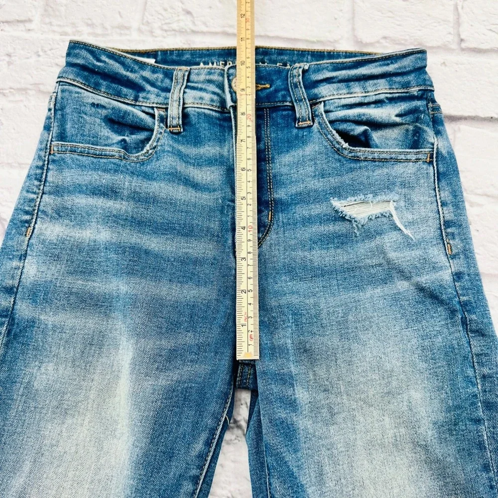 American Eagle Hi-Rise Jegging Womens 2 Short Blue Distressed Super Stretch Jean